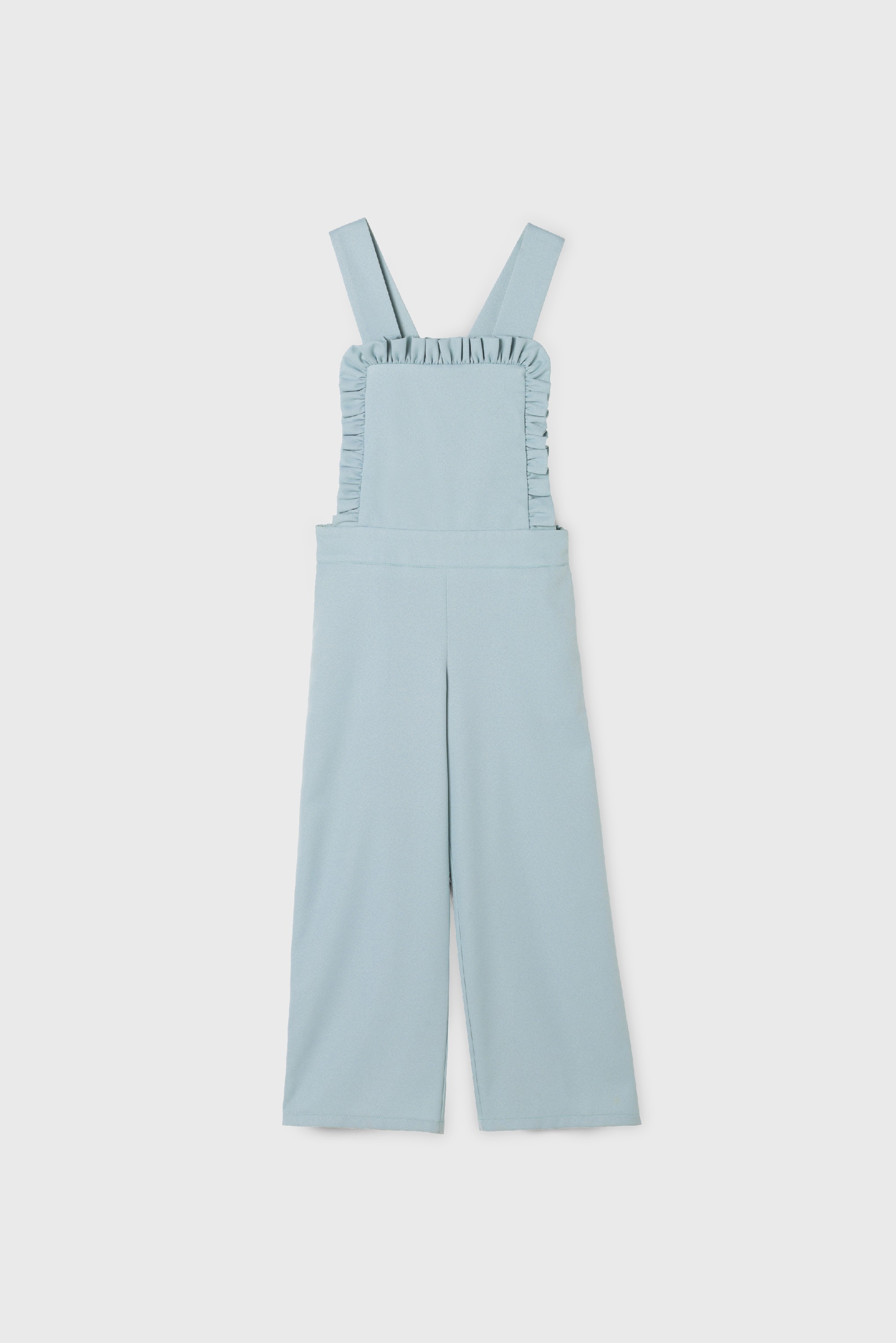 BLUE RUFFLE CREPE JUMPSUIT