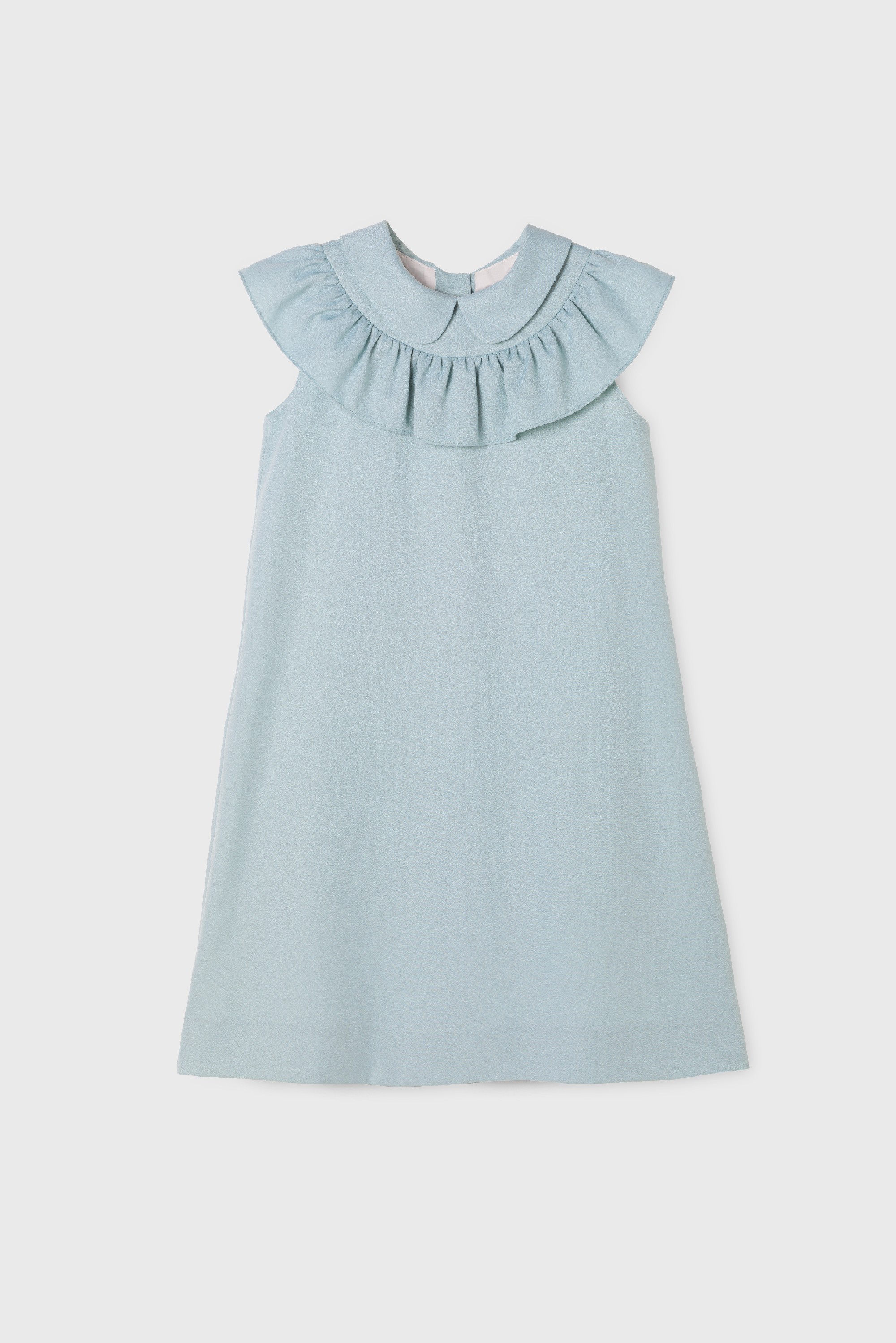 BLUE RUFFLE COLLARED CREPE DRESS