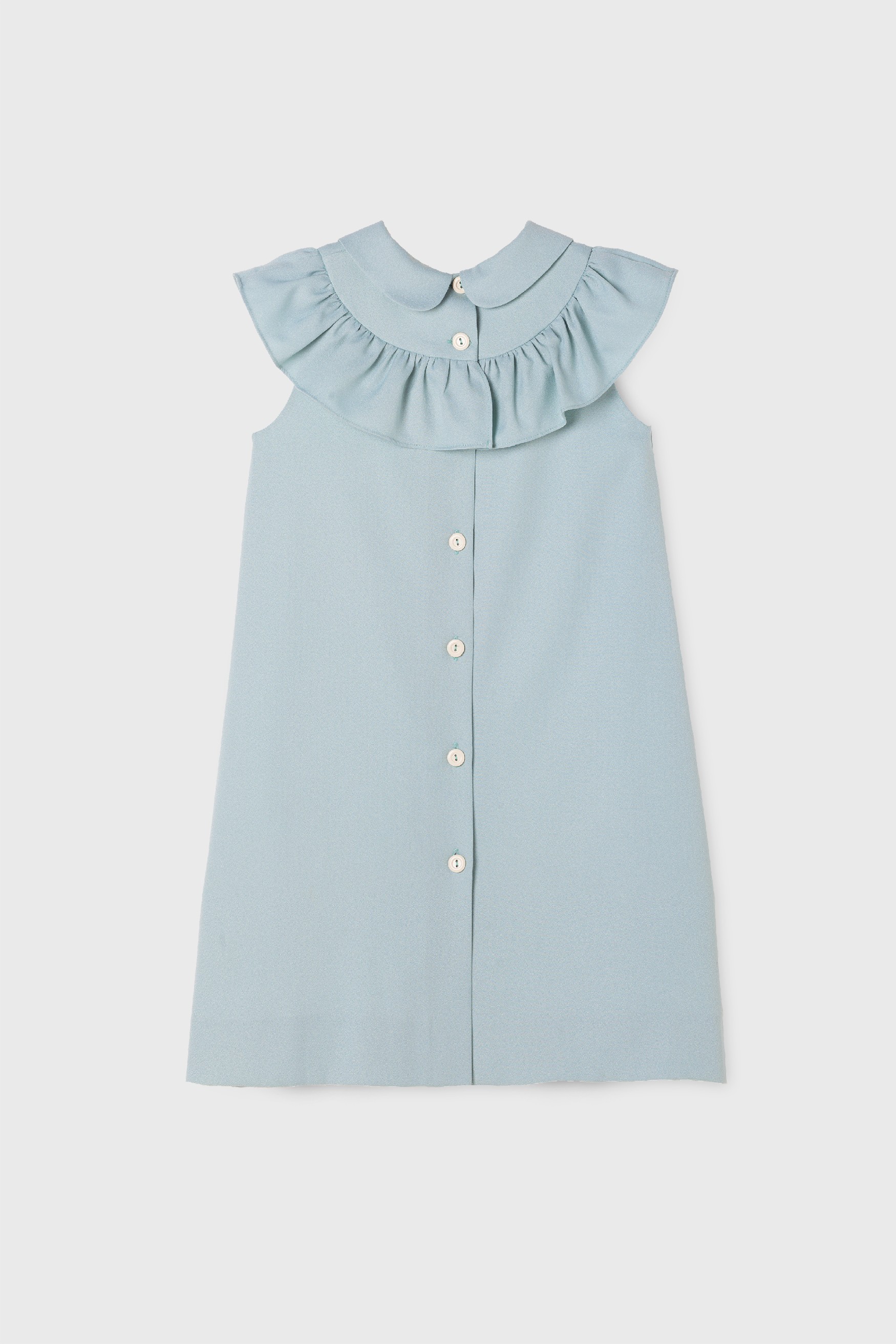 BLUE RUFFLE COLLARED CREPE DRESS