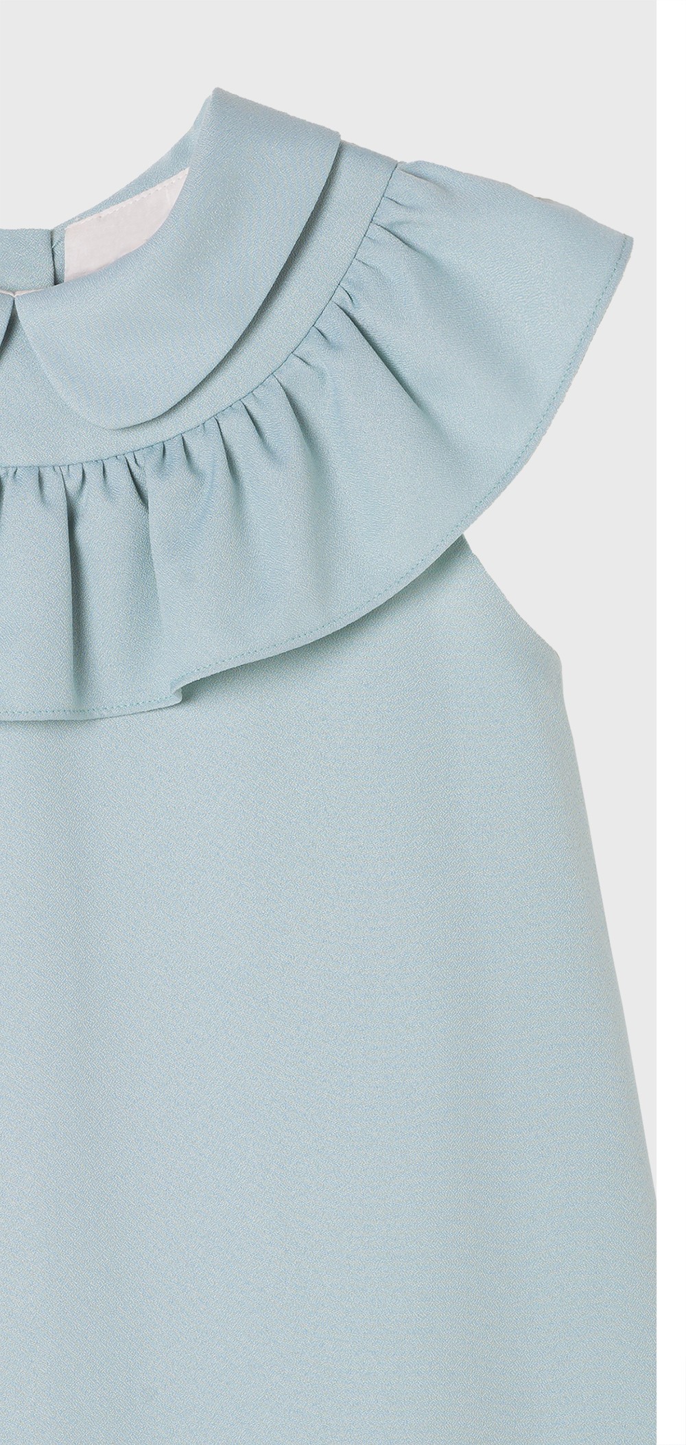 BLUE RUFFLE COLLARED CREPE DRESS
