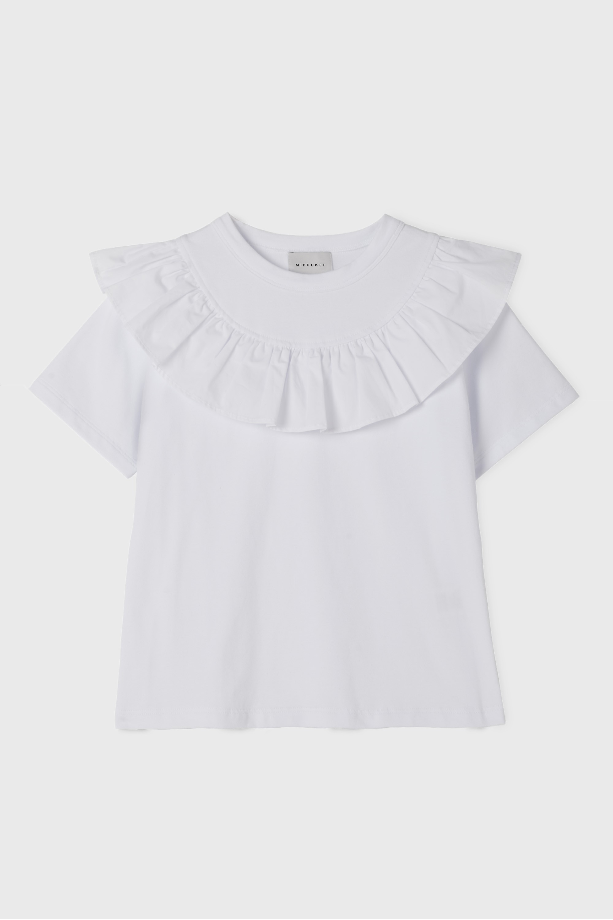 WHITE RUFFLE COLLARED T-SHIRT