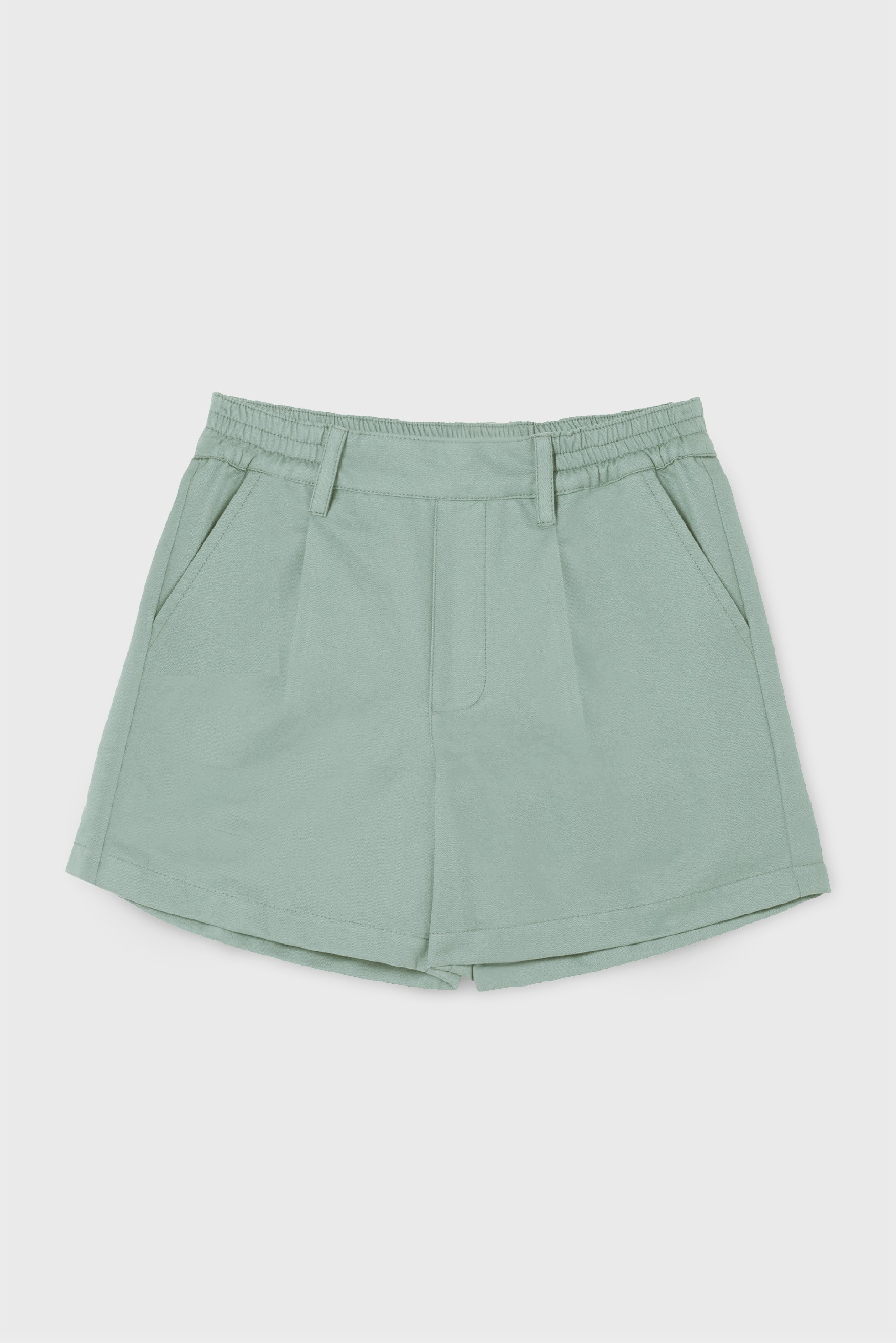 GREEN COTTON GABARDINE PLEATED SHORT
