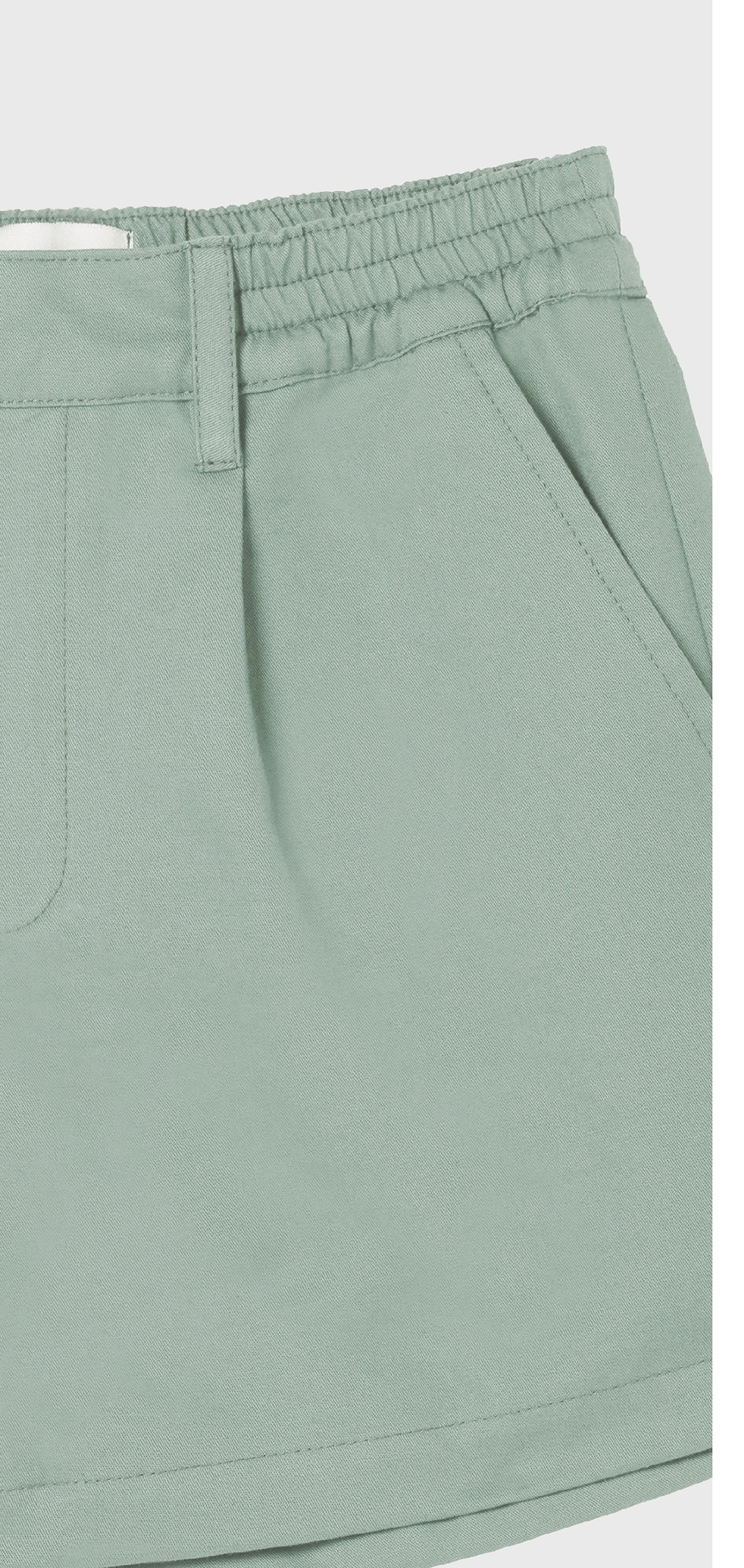 GREEN COTTON GABARDINE PLEATED SHORT