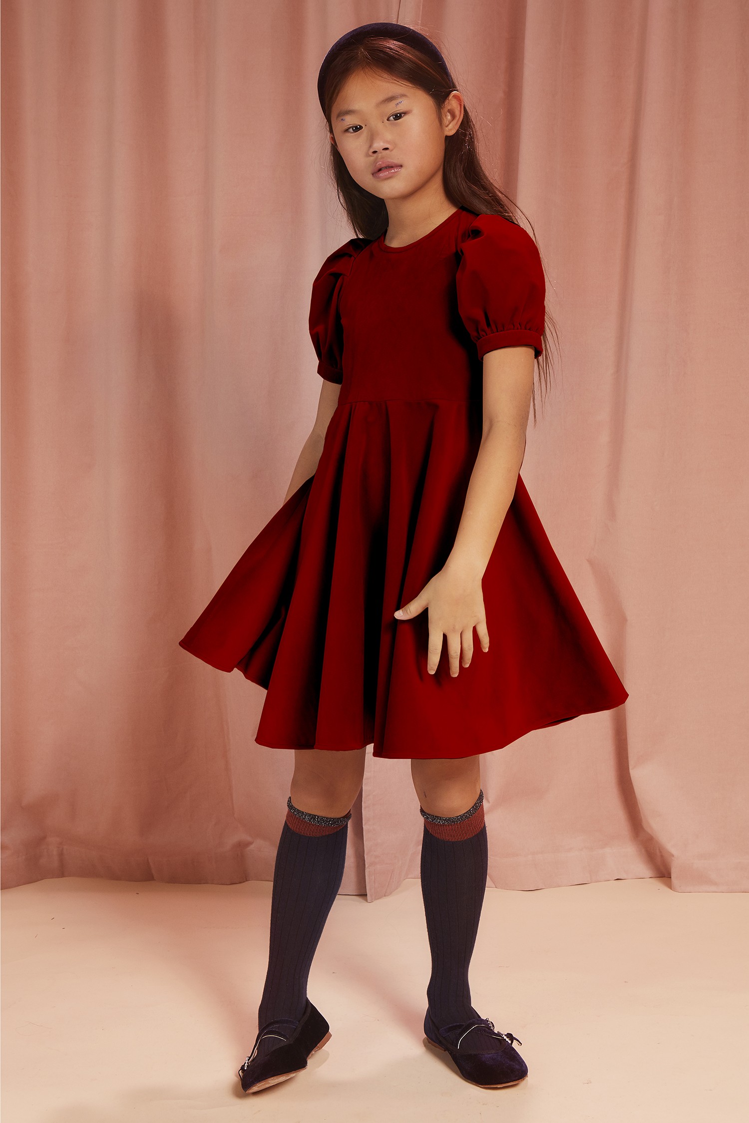 LANTERN SLEEVES VELVET DRESS