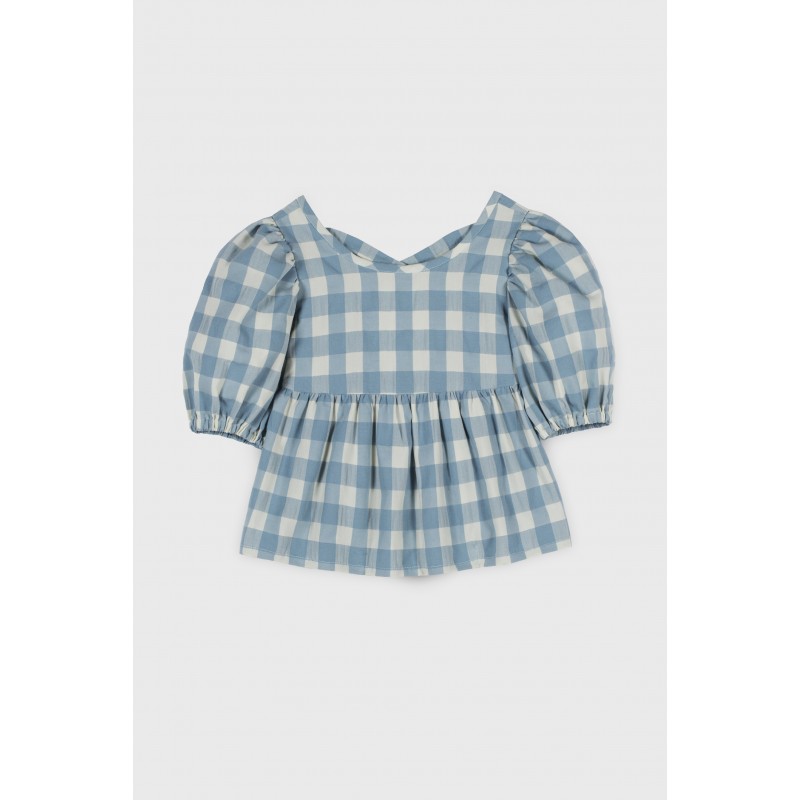 blouse fille vichy bleu main image 1